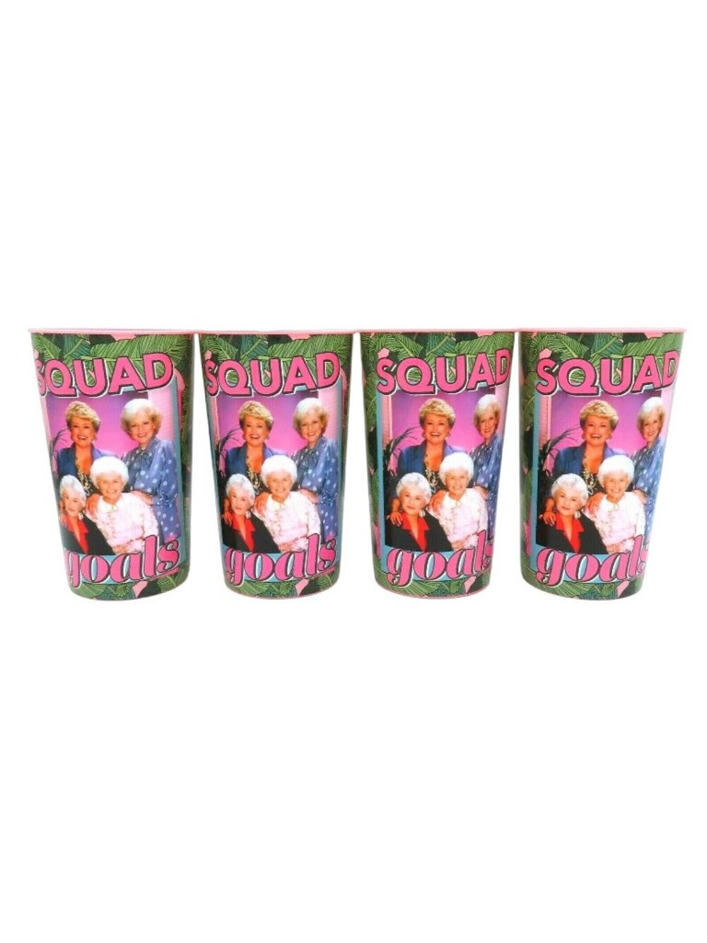 Golden Girls SQUAD Set of 4 Plastic Drinking Party Cups 22oz Palm Leaf Miami NEW
